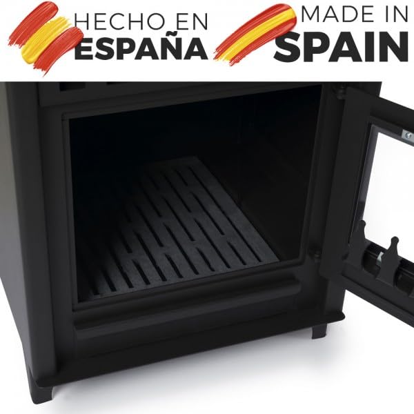 Estufa de leña pequeña modelo A 12.6 Kw | Chimenea rustica de leña | Estufa de leña clásica para salón salida humos vertical