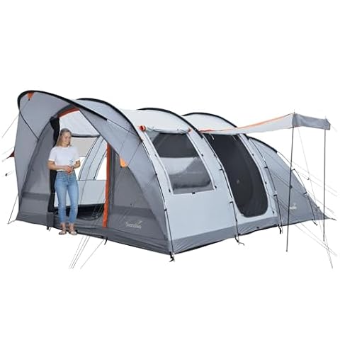 Skandika Egersund Sleeper Protect 3/5/5 XL / 7 osób | Namiot kempingowy, technologia Sleeper, szyta podłoga, kabina nocna czarna (5XL szara)