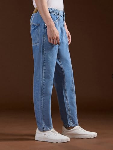 Image of THE BEAR HOUSE Men's Dark Blue Relaxed Solid Cotton Jeans