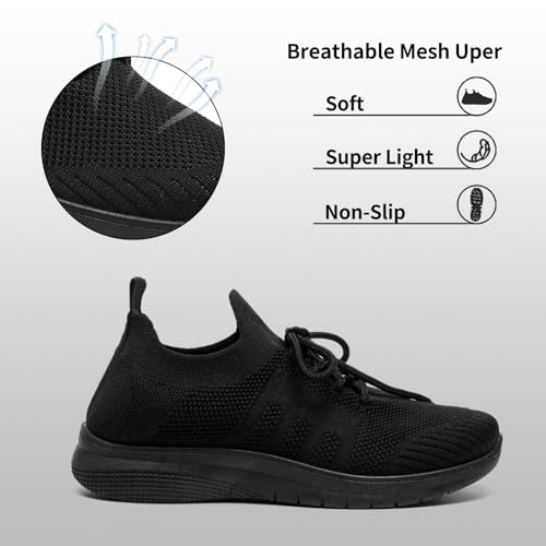 Image of Bernal Black Sneakers for Women Walking Shoes Non Slip Lightweight Casual Breathable Tennis Shoes Work Travel