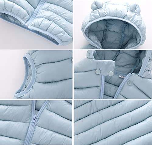 Image of AIWUHE Baby Boys Girls Hooded Puffer Vest Winter Lightweight Sleeveless Bear Ears Zipper Up Jacket Down Vest Coat Vests Kids