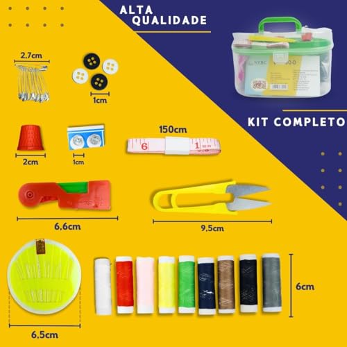 NYBC Kit de Costura Completo com 47 Peças - Linhas, Agulhas, Ferramentas e Acessórios em Estojo de P