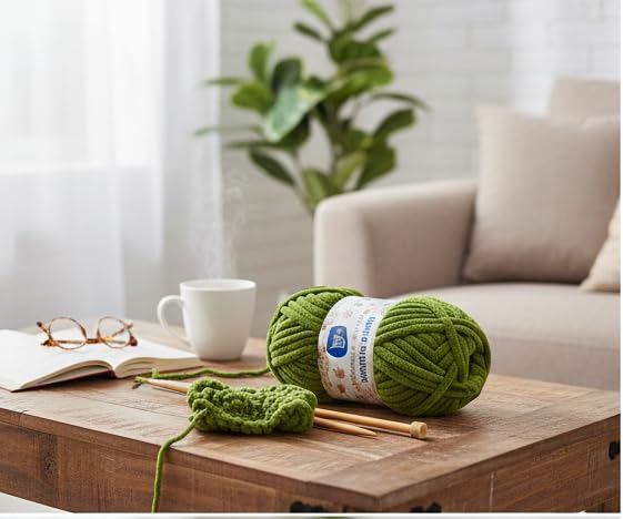 Image of ProKart Premium Blankie Wool, Plush & Cuddly, Chenille Yarn Supersoft Hand Knitting Wool Ball | Blanket Thick /Mottu Yarn Ball Suitable for Hand Knitting and Crocheting for Baby, Adult, Sweaters, caps, Throws, Home Furnishing, Scarves, Blankets (Mehndi Green, 100gms x 1 Pack)