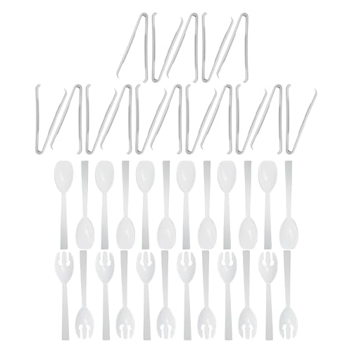 Party Essentials Plastic Party Buffet Serving Utensils Kit, Spoons/Forks/Tongs, 40-Piece, White