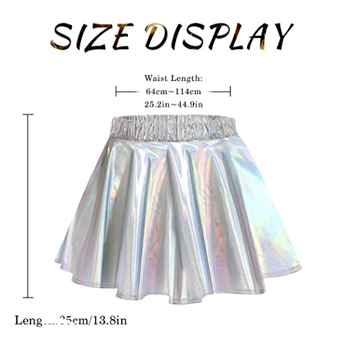 Nicute Shiny Metallic Skirt Casual Short Pleated Skirts A-Line Skater Skirt Dance Rave Costume For Women And Girls (Silver) #TOP1