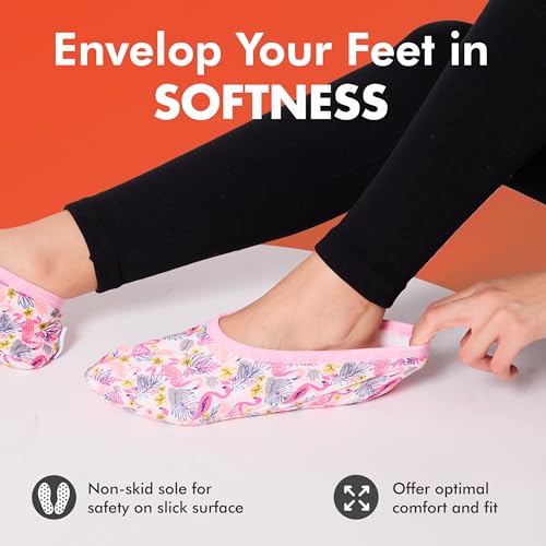 Image of Snoozies Skinnies Animal Womens slipper socks Non-Slip Lightweight Soft Sherpa Lining Foldable Travel