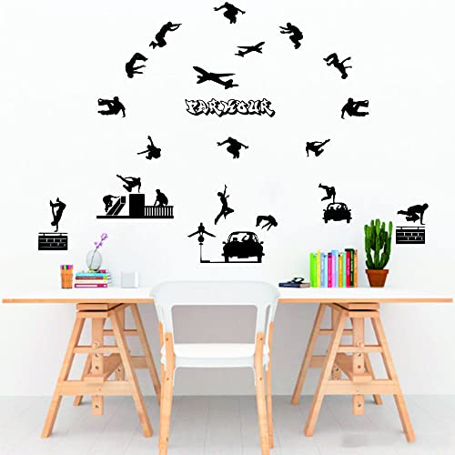 Anfrjji Parkour Wall Sticker - Various Running Action Decals - Street Extreme Sports Wall Art For Parkour Lovers And Trainers - Removable Pvc Vinyl Mural For Any Room - Effect 36"X54"Inch (Black-Jwh216) #TOP5