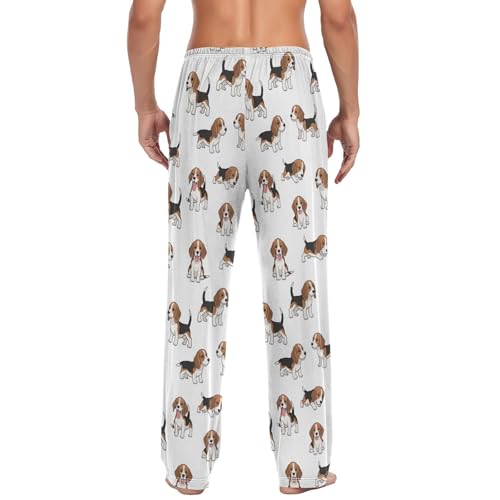 Mens Soft Pajama Pants for Dad Brother Cute Beagle Dogs White S2