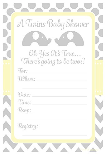 Twins Baby Shower Invitations Elephant Design Party - Fill In Style (20 Count)