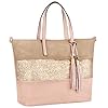 CRAZYCHIC - Sac à Main Paillette Femme - Cabas Fourre-Tout Cuir PU Souple - Sac Porté Epaule Bandoulière Patchwork Multicolore Grande Capacité - Ville Shopping Cours Travail Plage - Rose #3