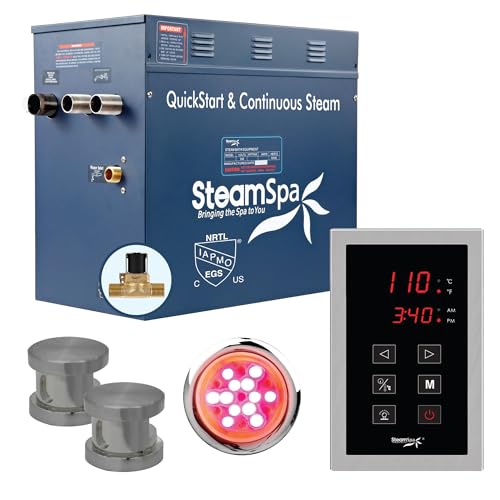 STEAMSPA 12kW Steam Sauna Generator Sentry Series 240V Steam Generator with Touch Screen, Steamhead, Built-in Steam Shower Auto Drain, ACU Quickstart Steam Bath Generator (Chrome)