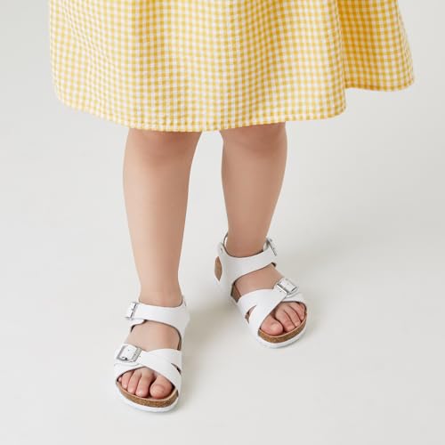 Image of Trary Girls Sandals Open Toe Casual Summer Shoes with Cork Footbed Comfortable Flat Sandals for Little Kids