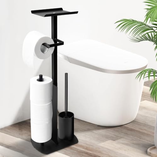 Edelstahl Klopapierhalter Stehend mit Klobürste - Toilettenpapierhalter mit Feuchttücherbox, Toilettenpapierhalter mit WC Bürste Stand WC Garnitur für Toilettenpapier & Toilettenbürste
