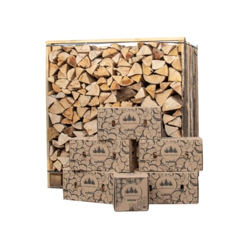 Box 1,5 Stères 30cm de Chauffage Sec 30kg avec Bois d'Allumage 2KG, Allume-feu Laine et Cire 100% Naturel pour Cheminée Poêle Cuisinière Brasero Barbecue