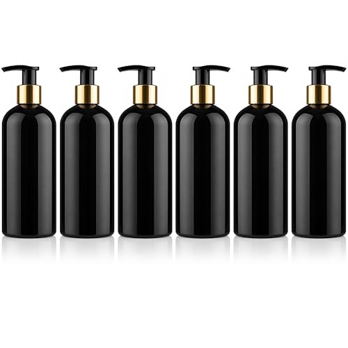 Image of Prakash Empty Plastic Black Golden Pump Bottles Dispenser 500ml Portable Shampoo Lotion Hand Bottle (Black Golden Pump 500ML, Pack of 6)
