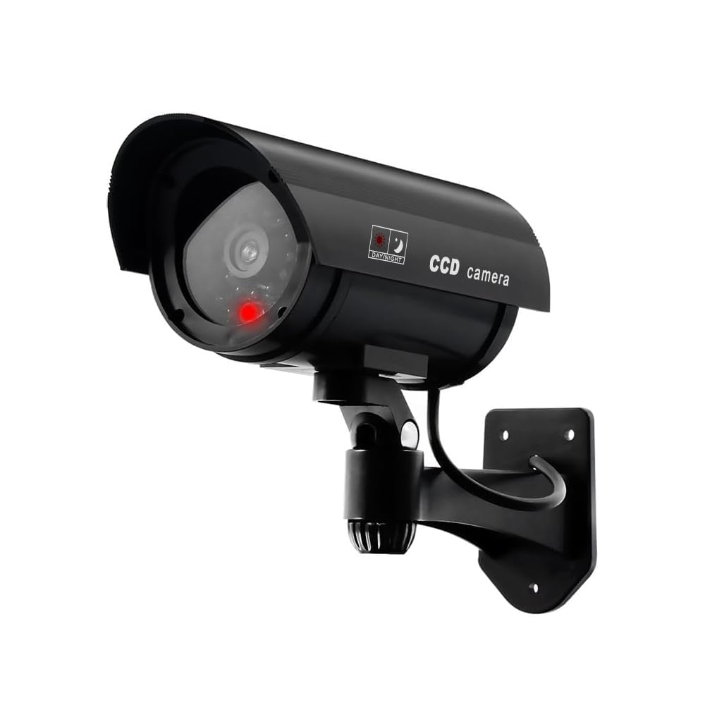 ERWEY Cámara Falsa Cámara de vigilancia Falsa CCTV con luz LED Parpadeante Cámara de Seguridad - 4 Unidades Negro