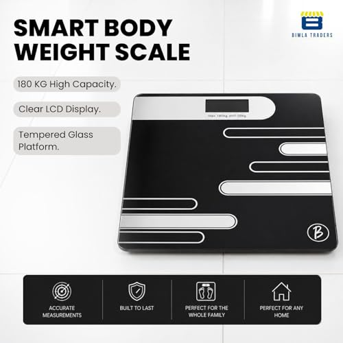 Image of Btag Premium Digital Body Weight Scale | 26x26 cm Wide Platform | Clear LCD Display | Anti-Skid Base | 180 kg Capacity Abstract Design (Black)
