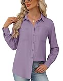 Kistore Womens Button Down Shirts Long Sleeve Cotton Casual Blouses Oversized Summer Beach Hawaii Tshirts Tops with Pocket Purple XXL