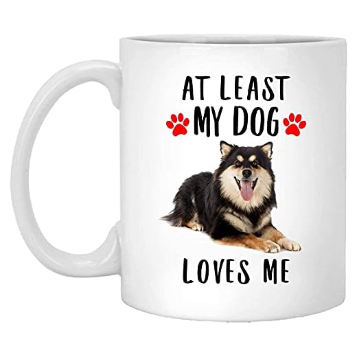 Rolig finsk lapphund trefärgad i minst min hund älskar mig vit kaffemugg 325 ml