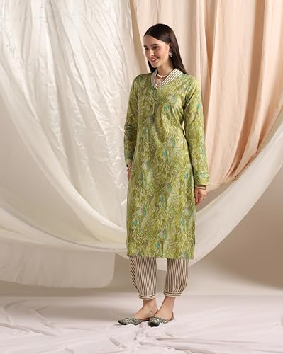 Image of DHRUVI TRENDZ Cotton Blend Kurta Set for Women | Kurta Set | Kurta Set for Women | Festive Kurta Set for Women | Regular Fit Kurta Set for Women