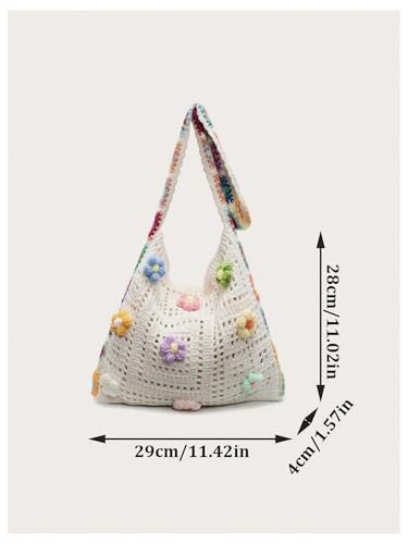 Bolso tote tejido con apliques florales para mujer miniatura 6
