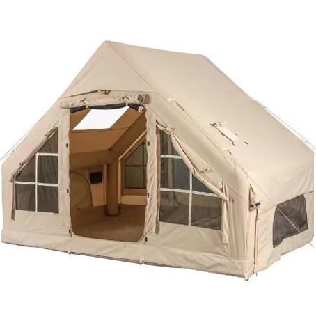 Fengzel Outdoor ハウス形 インフレータブルテント 5-6人用 居心地良い 防雨 日よけ 家族連れ 設置 収納簡単 大面積タープ付き エアーフレーム キャンプテント (テント)