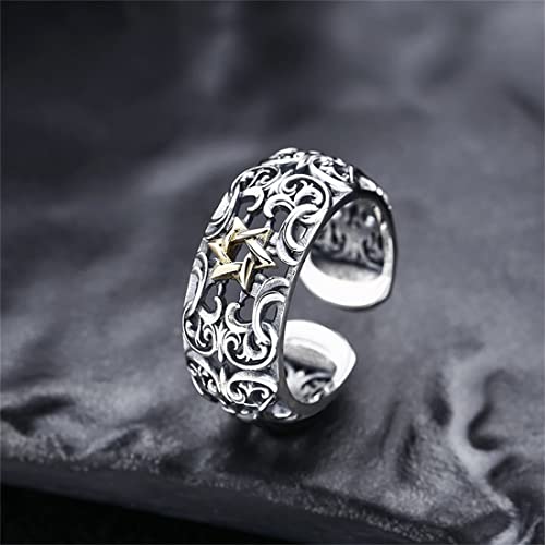 Bague homme argent S925 hexagramme vintage pour un style affirmé