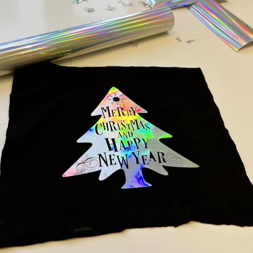 Image of Holographic Heat Transfer Vinyl Metal Silver HTV Holographic Vinyl Rolls 12Inch x 6Feet Iron On Vinyl for T-Shirts DIY Design Totes and Bags, Easy to Cut & Weed, Silhouette Cameo Heat Press Machine