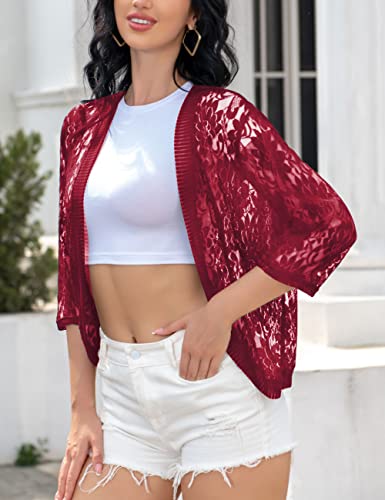 Image of FindThy Women's Floral Lace Shrug Cardigan 3 /4 Sleeve Crochet Bolero Jacket