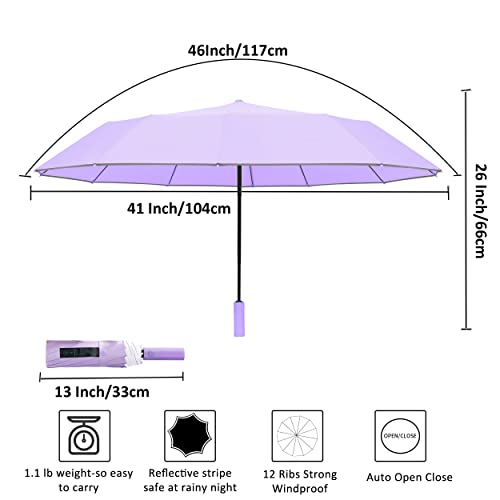 Image of BAODINI Windproof Compact Rain Umbrella for Travel 42 /46 Inch Premium Fabric Auto Open Perfect for Purse and Backpack Portable Umbrella for Women and Men