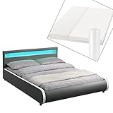 Juskys Polsterbett Sevilla 140 x 200 cm - Bett mit Matratze, Lattenrost & LED — Holz & Kunstleder - grau — Jugendbett Gästebett Einzelbett