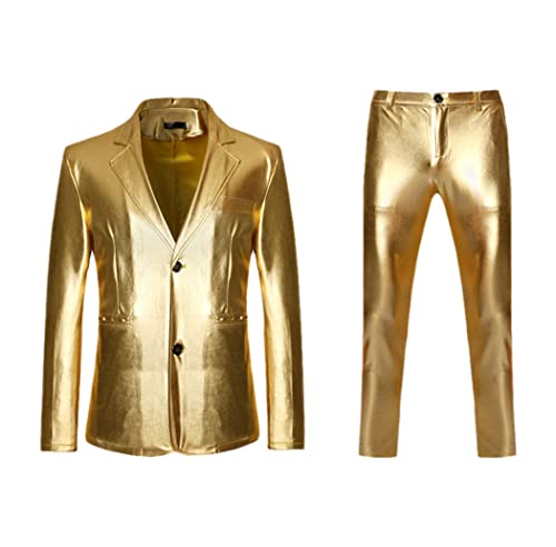 Costume de fête homme avec blazer doré brillant, vêtement de chanteur DJ