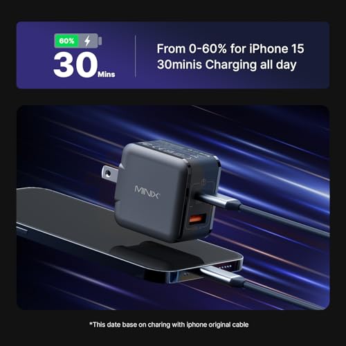 Image of MINIX P1 Mini 30W USB C Charger, 33W PPS 2-Port GaN Charger 1 USB-C Port, 1 USB-A Port with Foldable Plug, Compatible with iPhone 8-15 /16 Series, Galaxy S10-S23, Pad and More