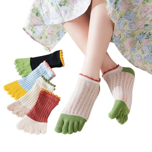 Women Toe Socks Cotton Five Finger Sport Running Socks Low Cut Ankle Socks for Girls Women, 5 Pairs, 4-92