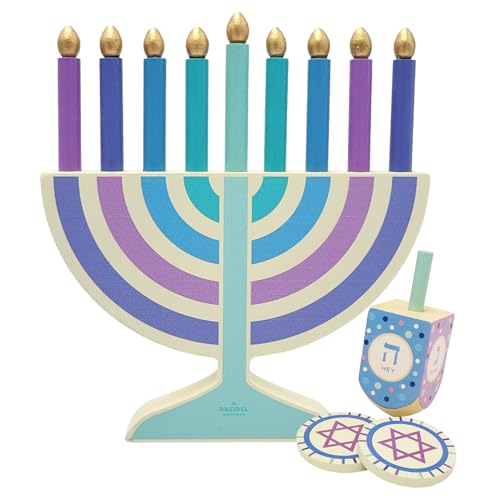 Mini Hanukkah Children Wooden Chanukah Menorah Pastel with Removable Candles (Single) by The Dreidel Company - Image 7