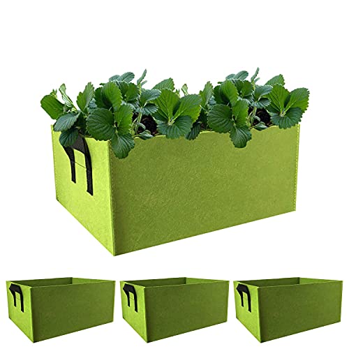 Nardo Visgo Fabric Raised Garden Beds 3Pcs 10 Gallon Plant Grow Bags for Vegetables Rectangle Non-Woven Fabrics Aeration Planting Bags Planter Pot with Handles for Flowers Vegetables Plants (Green)