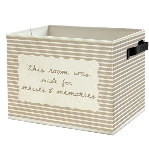 Image of Funny Kids Playroom Storage Bins Box with Handles, This Room Was Made for Messes and Memories Striped Collapsible Basket Organizer for Kids Room Bedroom Playroom Bathroom Books Clothes