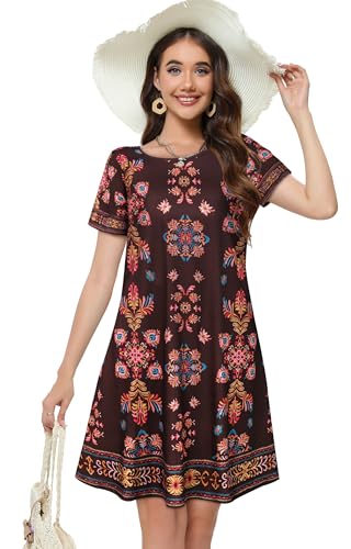 Image of Summer Dresses for Women Casual Tshirt Short Sleeve Floral Sundress Beach Cover Ups with Pockets 2026