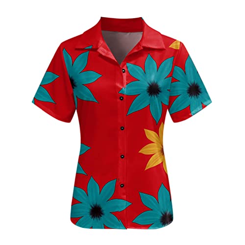 KAMEMIR Túnica feminina plus size casual blusa floral manga curta/longa Henley camisetas femininas,