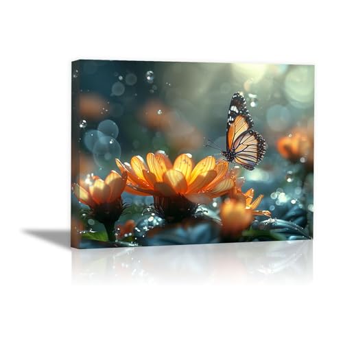 Tableau floral DunPei avec papillon - Éveillez vos sens et apportez de la poésie à vos murs