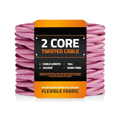 Image of LEDSone Shiny Pink 18 AWG Fabric Covered Electrical Wire 32.8ft 2 Conductor Twisted Lamp Cord 5mm Tinned Copper PVC Cable for Pendant Lights Chandeliers DIY Rewiring Home Indoor Projects