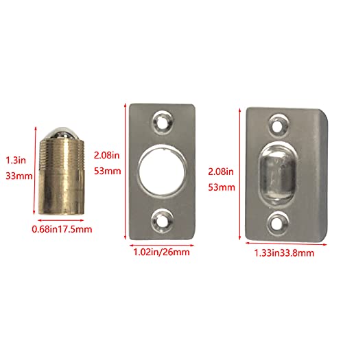 2 Pack Closet Door Ball Catch Hardware - Steel Catch Adjustable With Strike Plate, Brushed Satin Finish #TOP1