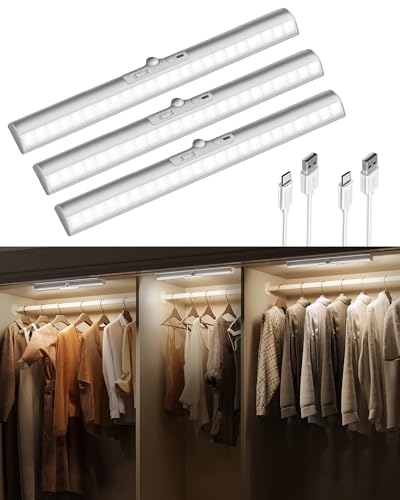 EZVALO 15inch Motion Sensor Closet Lights, 3 Pack Rechargeable Cabinet