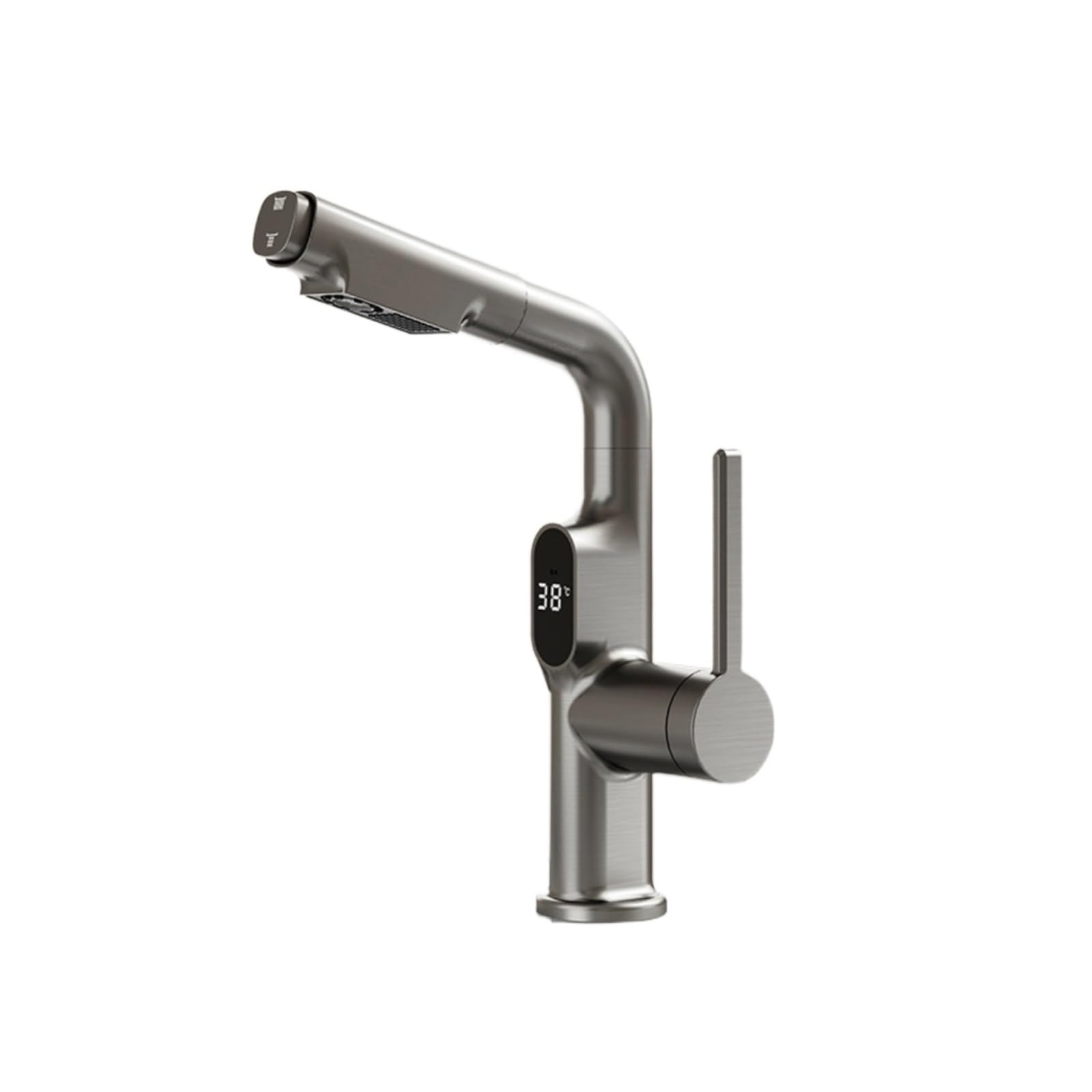 Pull Out Kitchen Faucet, Gun Grey Brass Basin Sink Mixer Tap with LED Display, Deck Mounted,Safe and Reliable(Grijs)