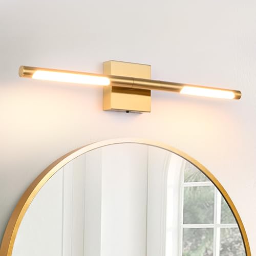 Image of TODOLUZ 24-Inch 5CCT LED Bathroom Vanity Light Fixtures, 12W Brushed Brass Wall Sconce Lighting Over Mirror with Adjustable Lamp Tube, 2700K-5500K