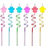 Generic 24 Paw Birthday Party Supplies Paw Print Drinking Straws Pet Dog Puppy Pals Cat Birthday Decorations Favors, 10.3