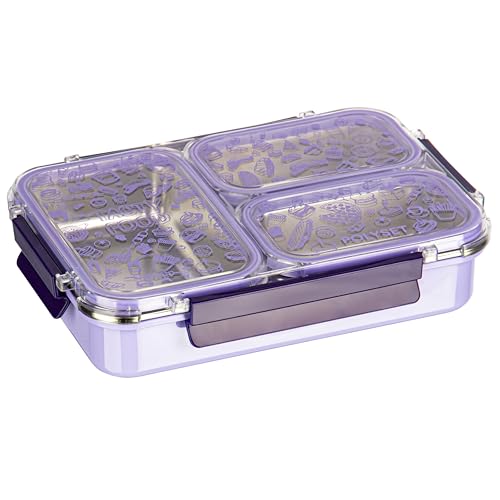 Image of Polyset Munch Mate 1000 3 PARTITION - Purple PU Insulated Lunch Box with Partitions | Keeps Food Warm | Office & School Pack of 1 1000ml