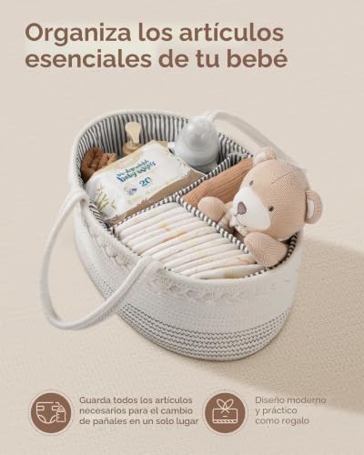Miniatura 2 de Maliton Organizador Para Cambiador, Cesta Organizadora Para Bebé, Cesta De Almacenamiento Para Cambiador, Contenedor Para Pañales Con Compartimentos Y Asas, Regalo Para Recién Nacidos, Ondas Blancas