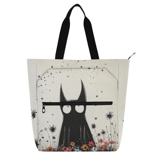 Bolsa de mano bonita de murciélago negro: bolso de hombro escolar y playero con bolsillos