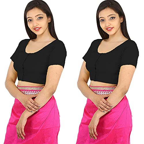 Image of Namita Women's Rubia Cotton Half Sleeve Readymade Blouse (U-COT-COM-2-BLACK-BLACK-36 Black 36)